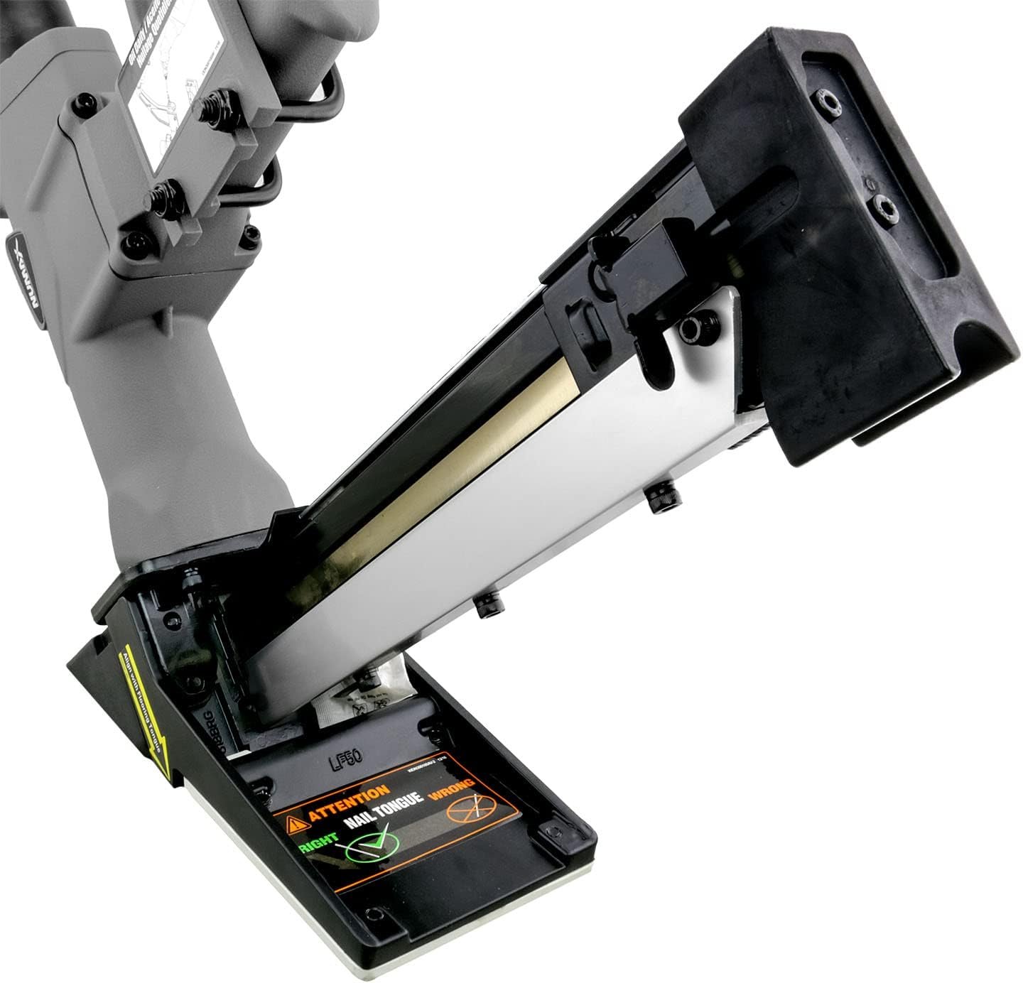 NuMax SFL618 Pneumatic 3-in-1 15.5-Gauge and 16-Gauge 2 Flooring Nailer / Stapler with Flooring Mallet and Interchangeable Base Plates, Grey