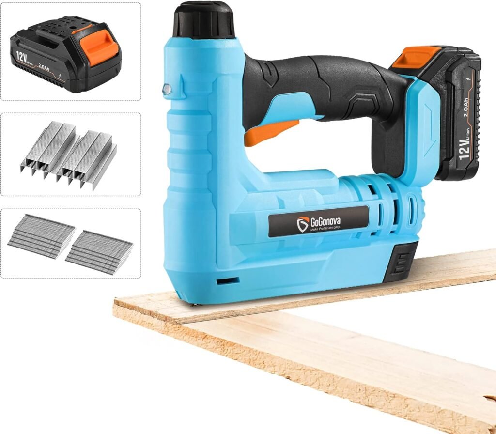 Cordless Brad Nailer, GoGonova Battery Powered 18 Gauge 2-in-1 Nail Gun/Staple Gun, Accepts 5/8 Nails/Staples for Upholstery and Woodworking, Including 2AH Battery, Charger, 1000 Nails and Staples
