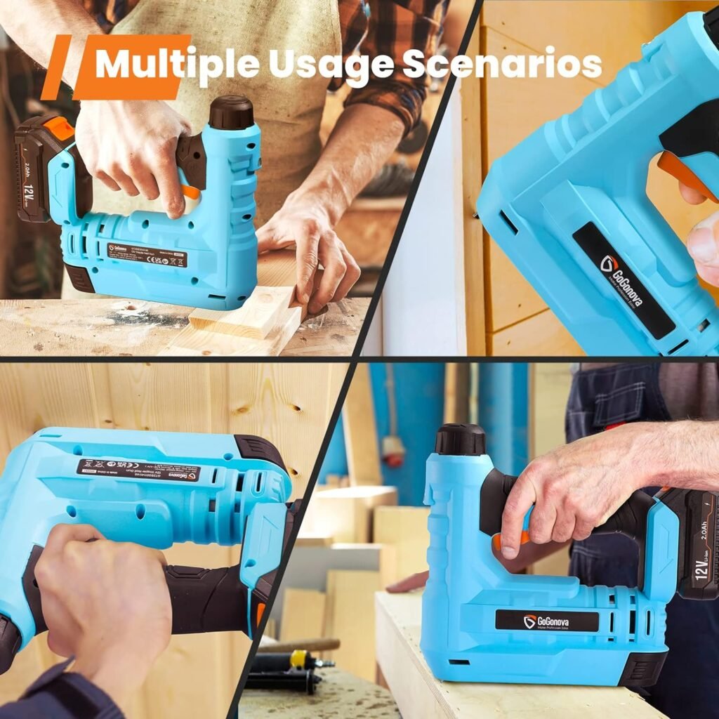 Cordless Brad Nailer, GoGonova Battery Powered 18 Gauge 2-in-1 Nail Gun/Staple Gun, Accepts 5/8 Nails/Staples for Upholstery and Woodworking, Including 2AH Battery, Charger, 1000 Nails and Staples