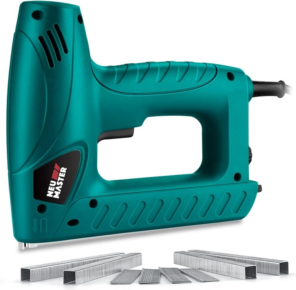 NEU MASTER Electric Brad Nailer/Staple Gun with Contact Safety and Power Adjustable Knob for Upholstery and Home Improvement, Includes 336pcs Staples and 200pcs Nails N6013