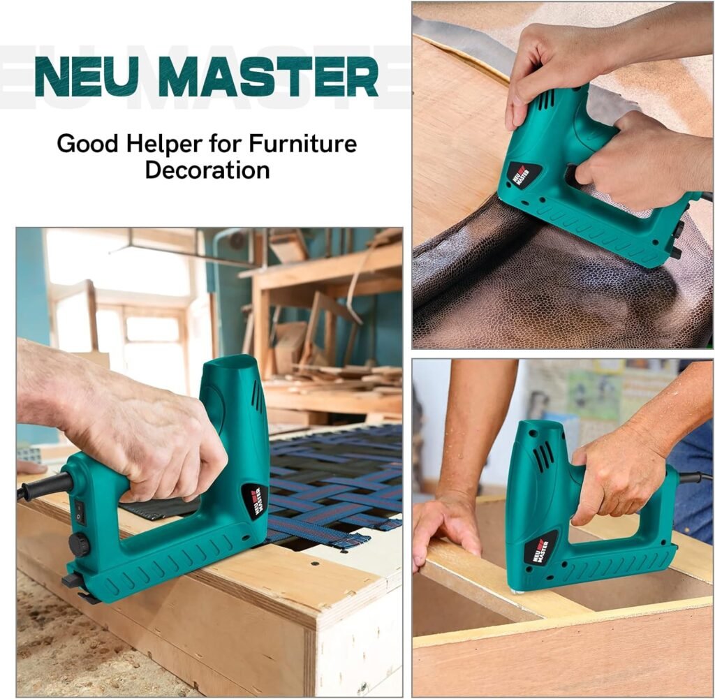 NEU MASTER Electric Brad Nailer/Staple Gun with Contact Safety and Power Adjustable Knob for Upholstery and Home Improvement, Includes 336pcs Staples and 200pcs Nails N6013