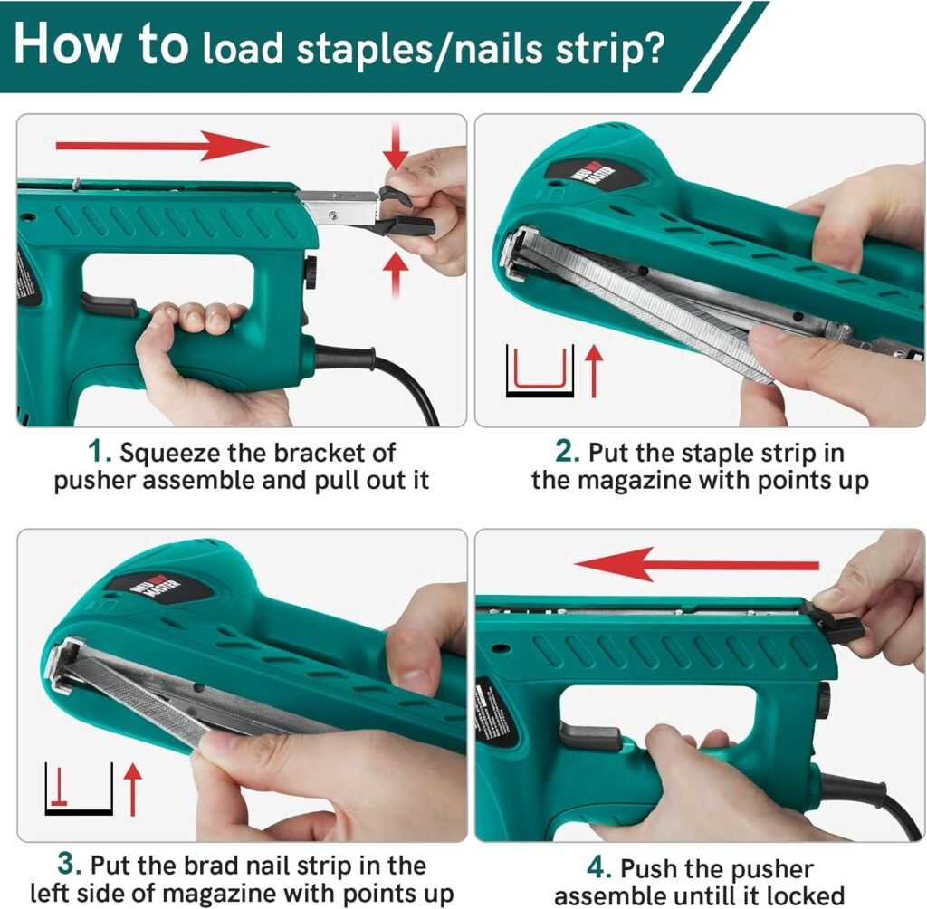 NEU MASTER Electric Brad Nailer/Staple Gun with Contact Safety and Power Adjustable Knob for Upholstery and Home Improvement, Includes 336pcs Staples and 200pcs Nails N6013