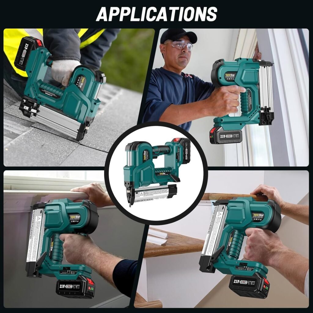 TaskStar Cordless Nail Gun,21V 18GA Nail Gun Battery Powered,2-in-1 Nail/Staple Gun with 4.0A Battery and Charger Included,Adjustable Depth,Single or Contact Firing for Upholstery  Woodworking