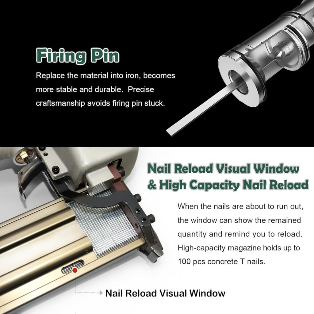 Woodpecker ST64 14 Gauge 3/4 to 2-1/2 Pneumatic Concrete T Nailer Gun with 400pcs Concrete T Nails, Air Power Heavy Duty Concrete Nail Gun Brad Nailer Finish Nailer for Woodworking